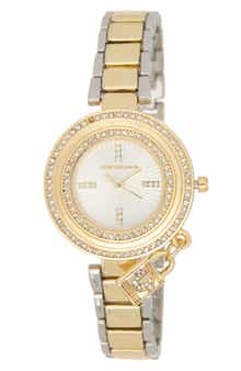 Two Tone Crystal Bezel Bracelet Watch, 32mm