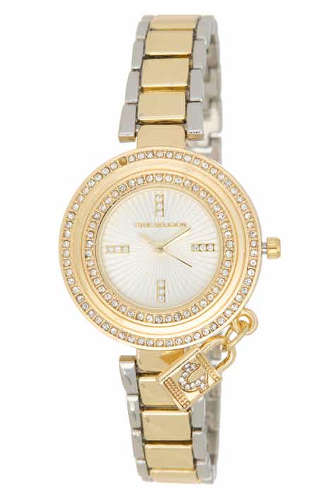 Two Tone Crystal Bezel Bracelet Watch, 32mm