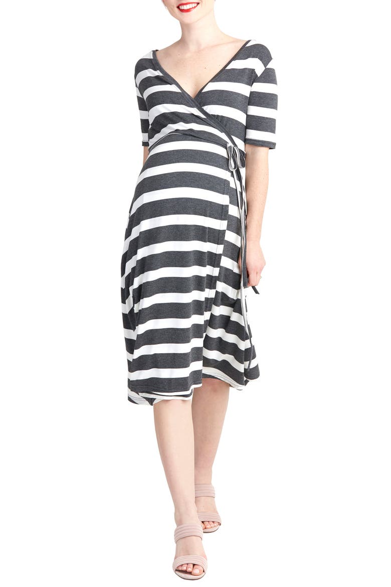 Maya Maternity/Nursing Wrap Dress, Main, color, CHARCOAL WIDESTRIPE