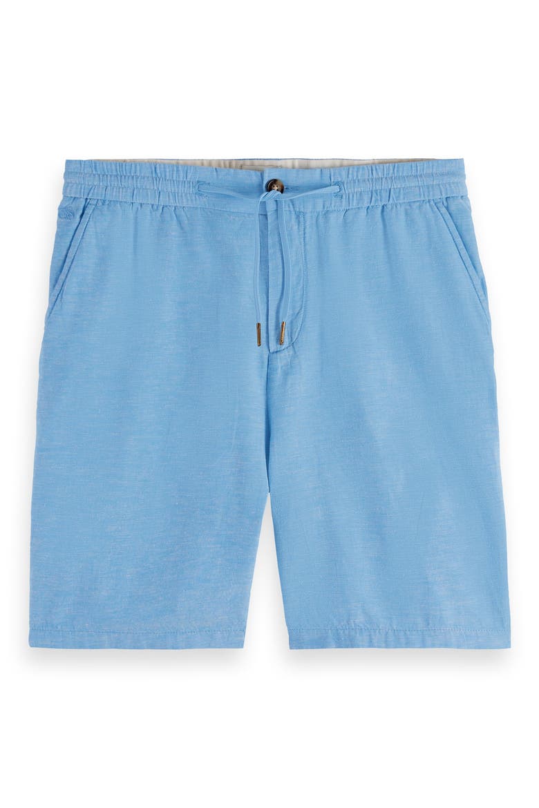 Flat Front Slub Cotton & Linen Twill Drawstring Bermuda Shorts, Alternate, color, AQUA BLUE