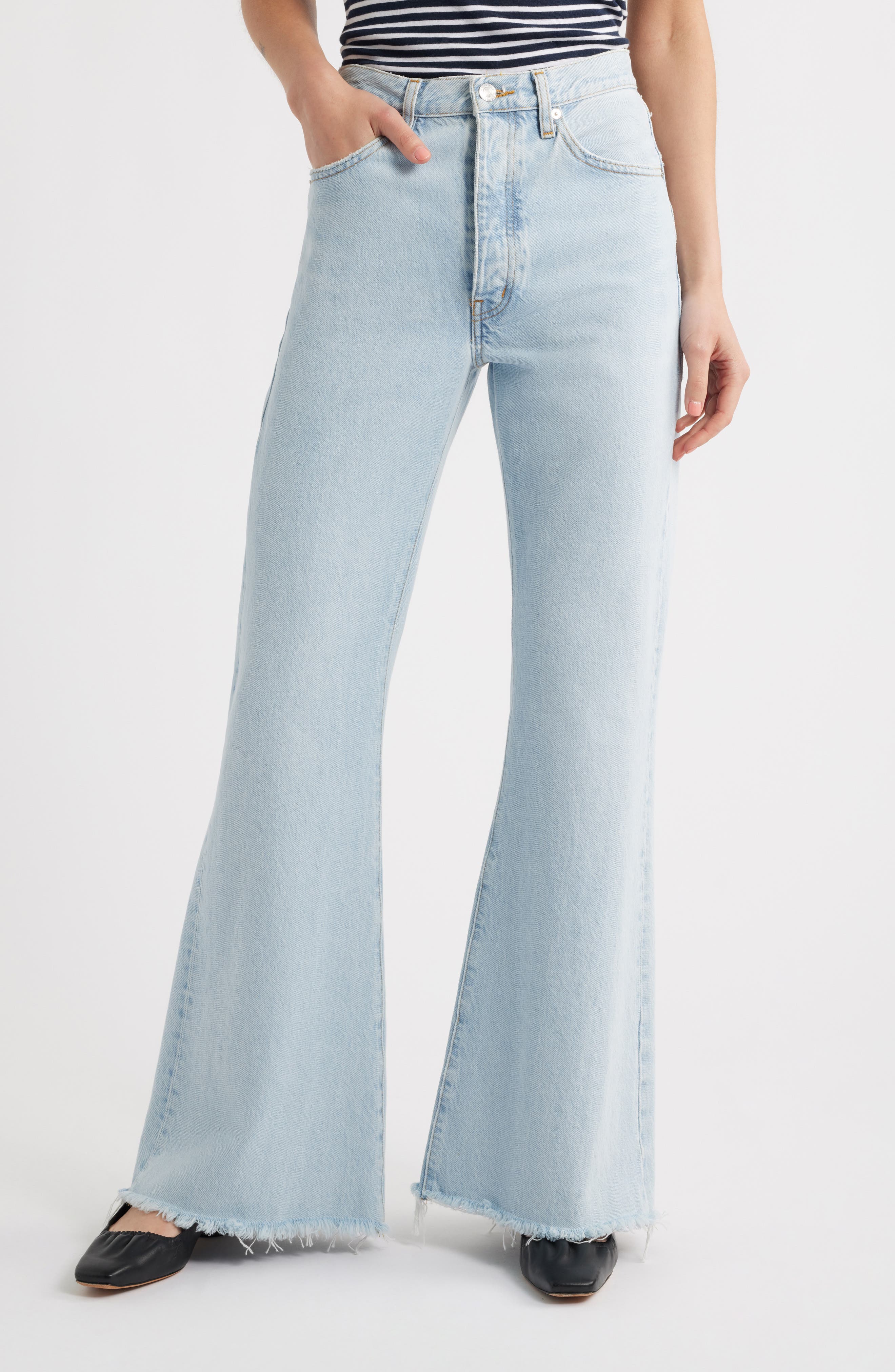 FRAME The Lax Frayed High Waist Flare Jeans