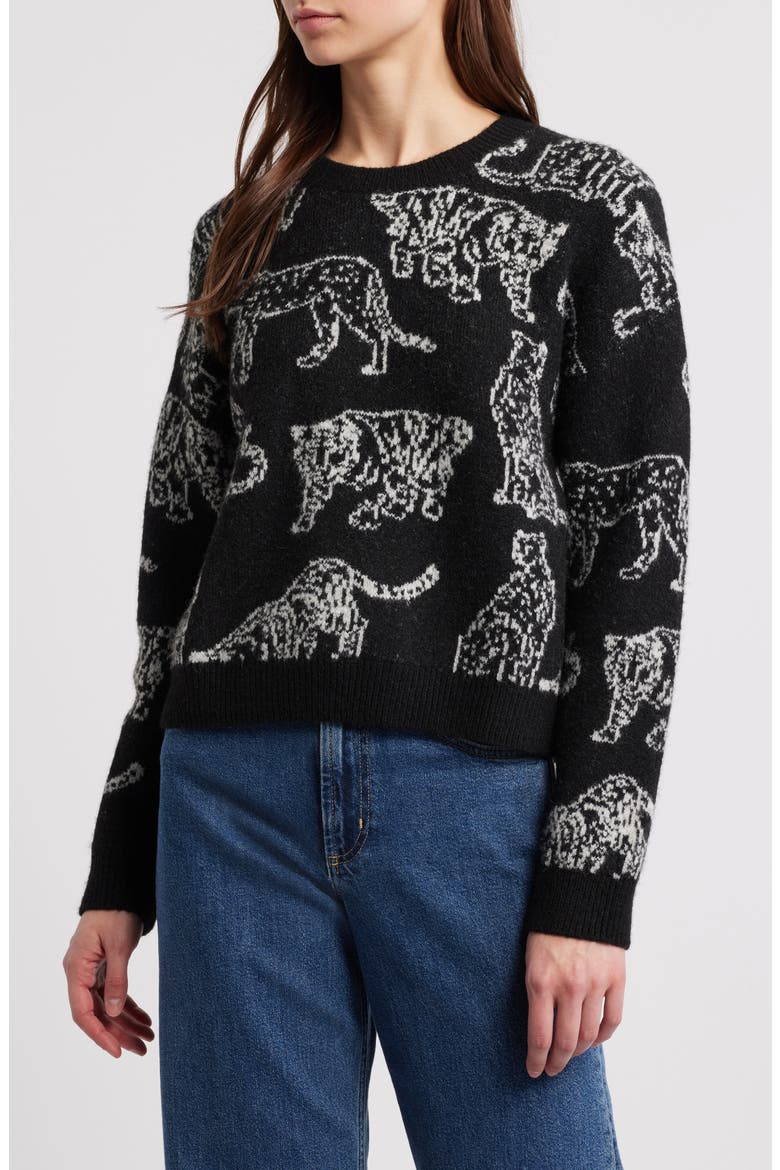 Perci Intarsia Wildcat Crewneck Sweater, Main, color, CHARCOAL CATS