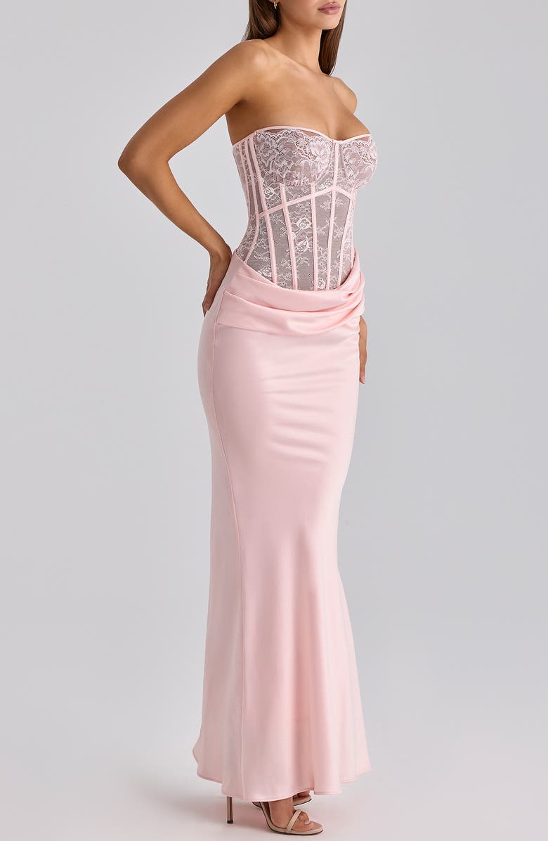 HOUSE OF CB Ayana Strapless Lace & Satin Mermaid Gown, Alternate, color, Pink