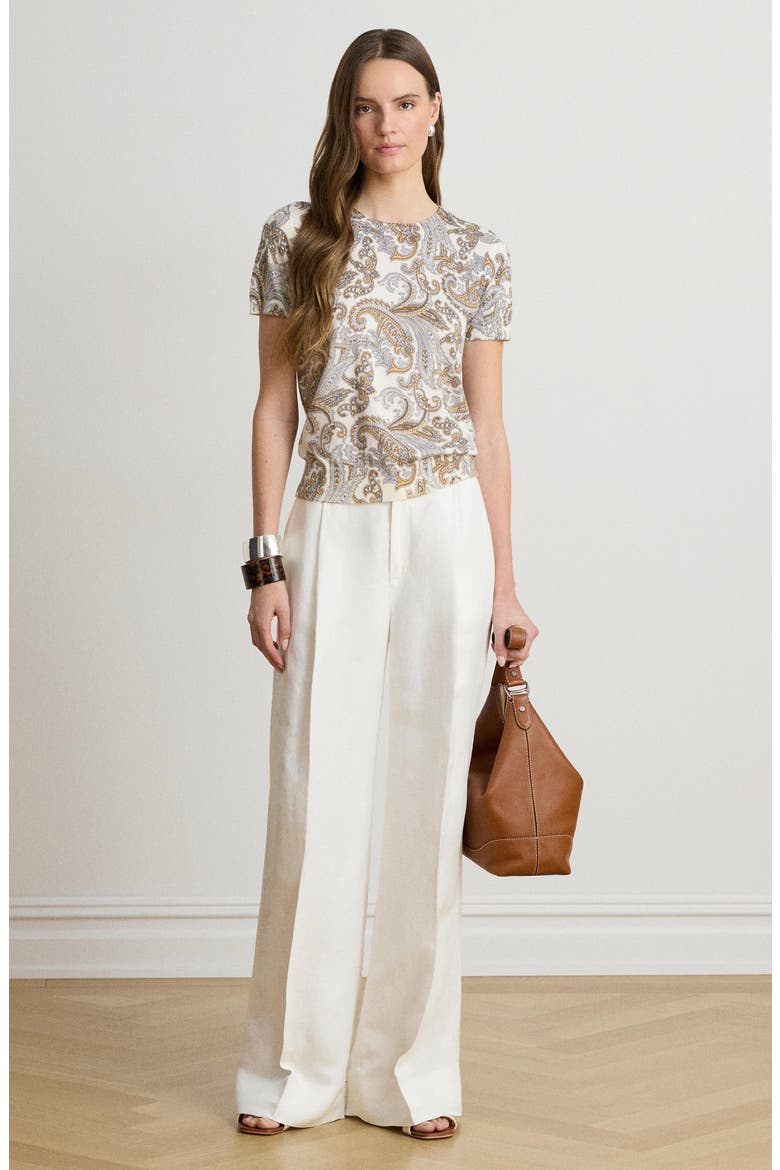 Paisley Short Sleeve Sweater, Alternate, color, CREAM/ MULTI