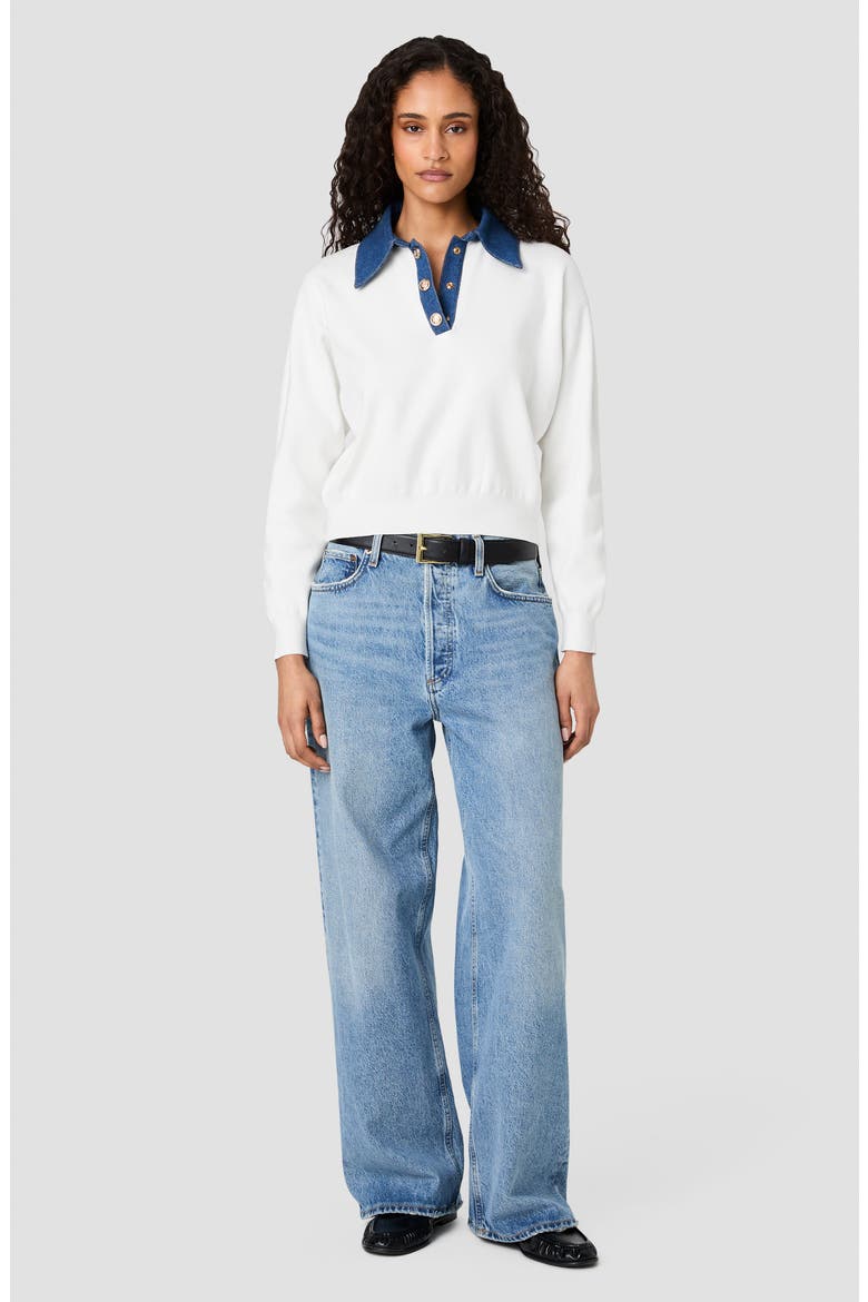 Denim Collar Sweater, Alternate, color, PORCELAIN CREAM
