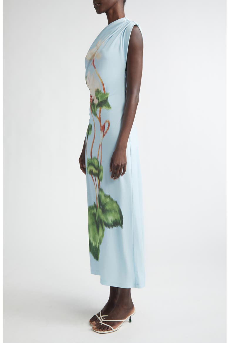 Chiné Cyclamen One-Shoulder Dress, Alternate, color, WHITE/ LIGHT BLUE
