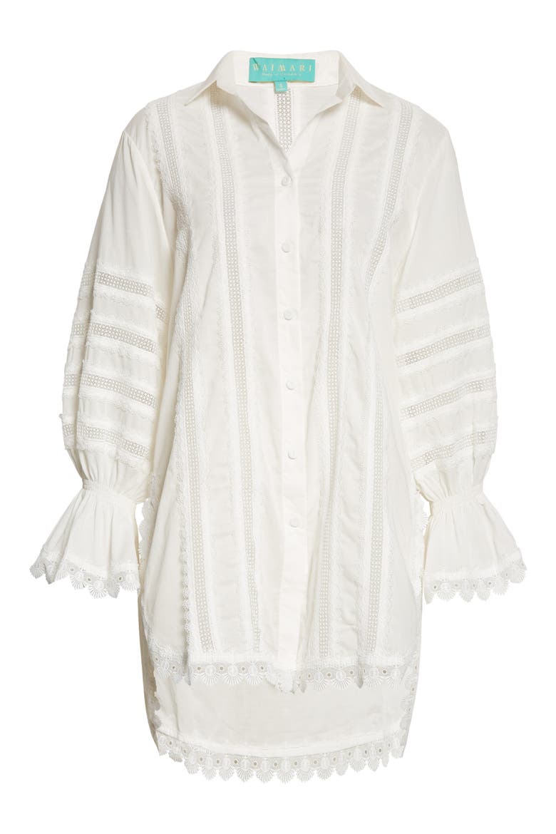 Catalana Lace Inset High-Low Cotton Tunic Shirt, Alternate, color, WHITE