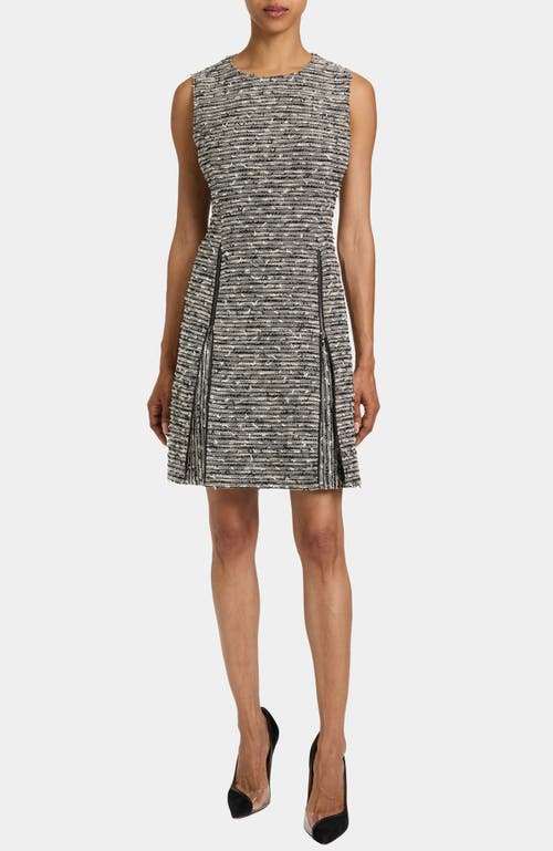 Santorelli Ida Modern Tweed Shift Dress With Skirt Zipper Detail In Black