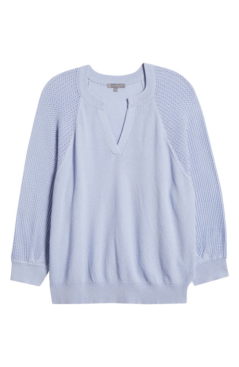 Wit & Wisdom Mixed Stitch Split Neck Sweater, Alternate, color, Blue Crush