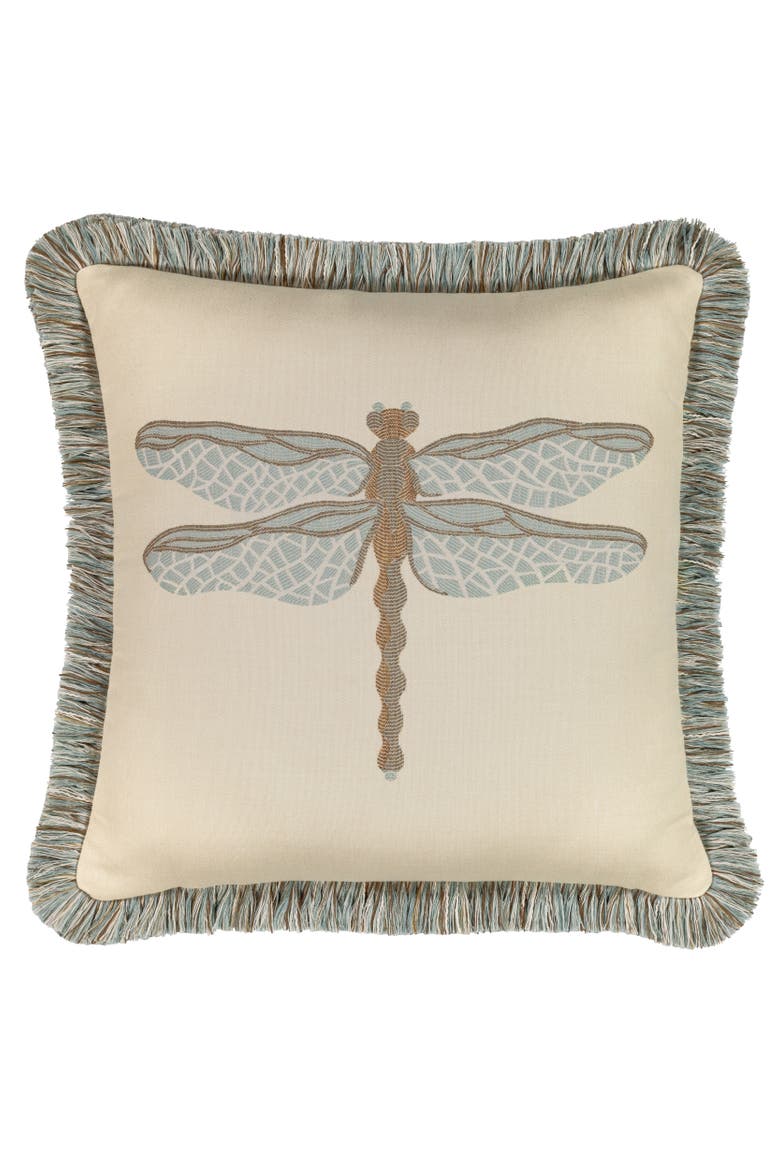 Dragonfly Jacquard Indoor & Outdoor Woven Fringed Accent Pillow, Main, color, Spa