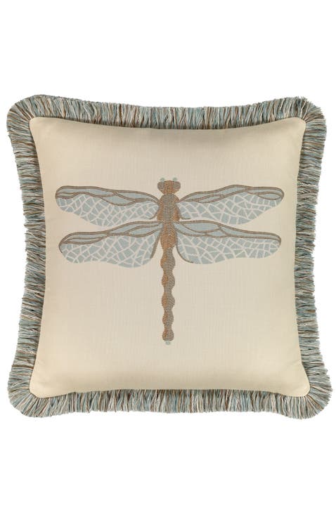 Dragonfly Jacquard Indoor & Outdoor Woven Fringed Accent Pillow