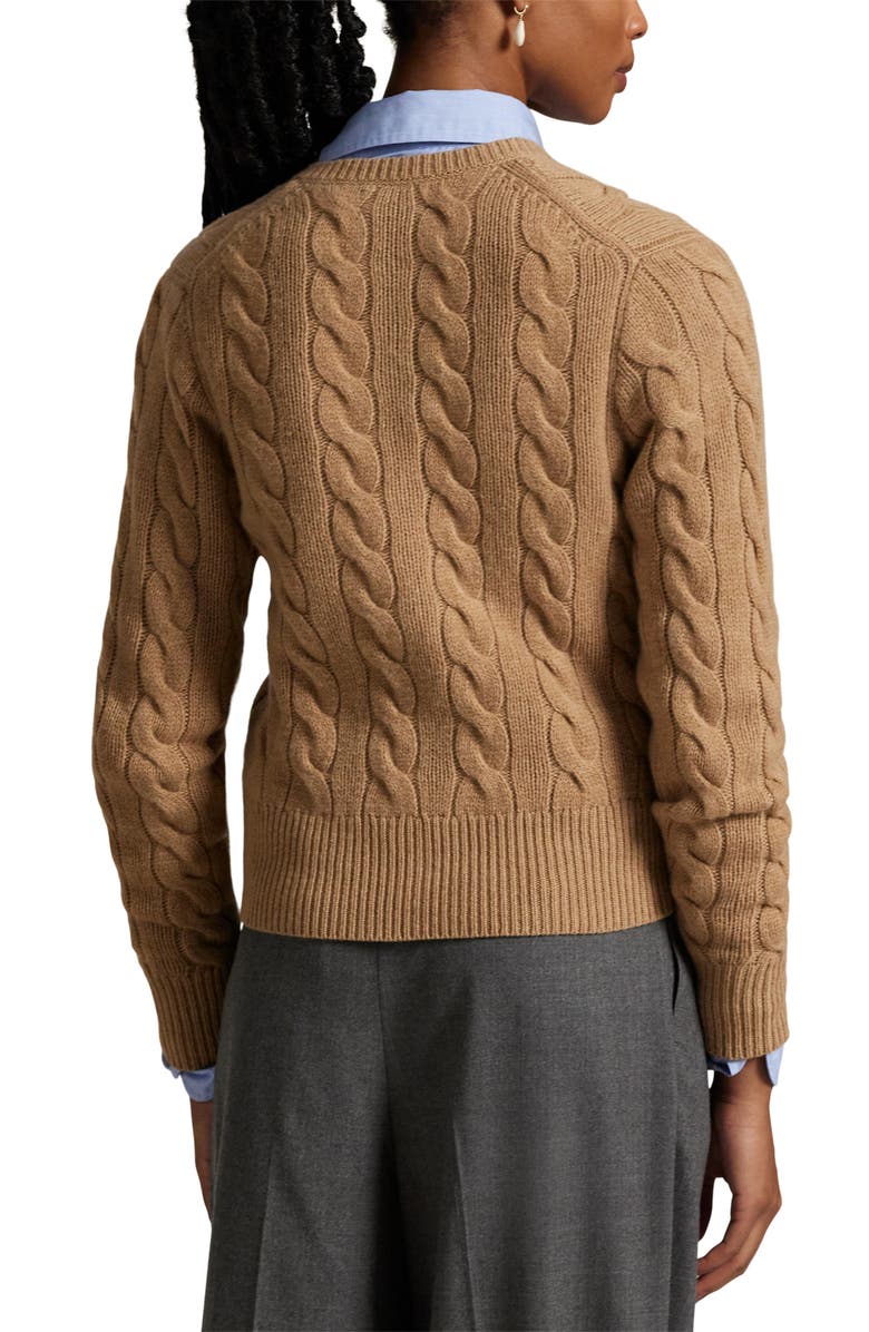 Polo Ralph Lauren Cable Knit Wool & Cashmere Cardigan, Alternate, color, Collection Camel Melange