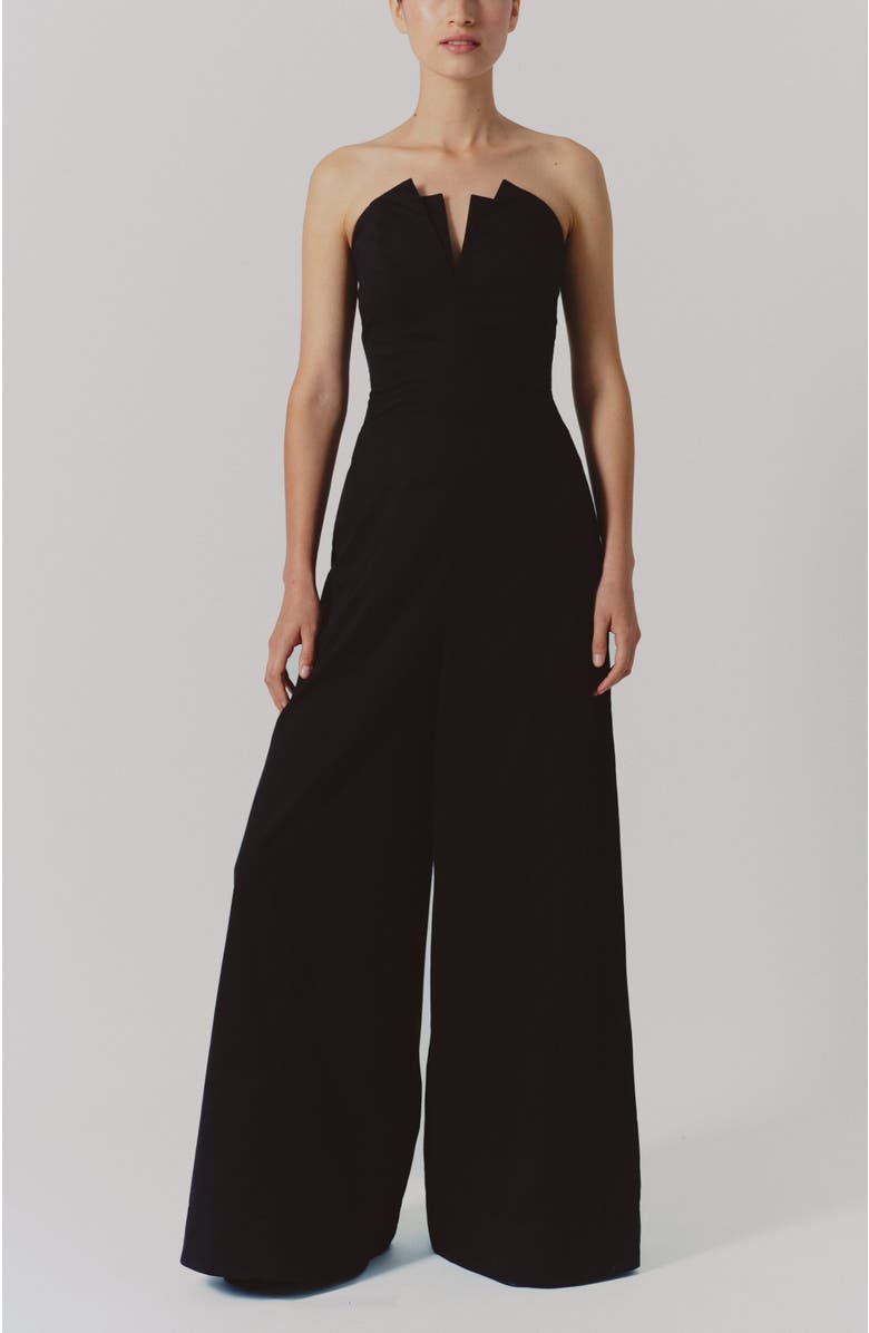 De Loreta Tabio Strapless Cotton Jumpsuit, Main, color, Black