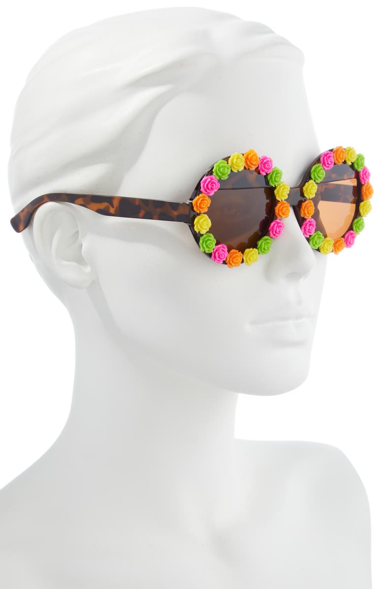 Rad + Refined Flower 55mm Round Sunglasses, Alternate, color, Tortoise/ Brown