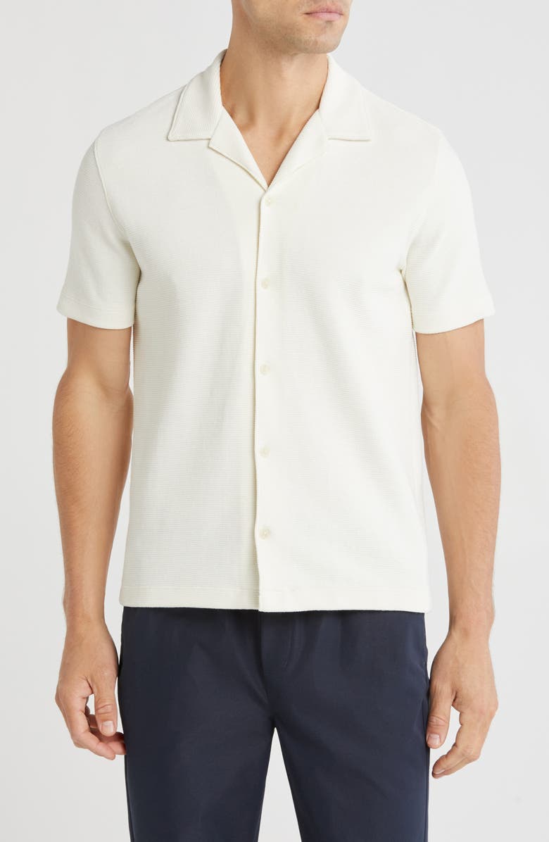 Vince Bouclé Short Sleeve Button-Up Shirt, Main, color, Off White
