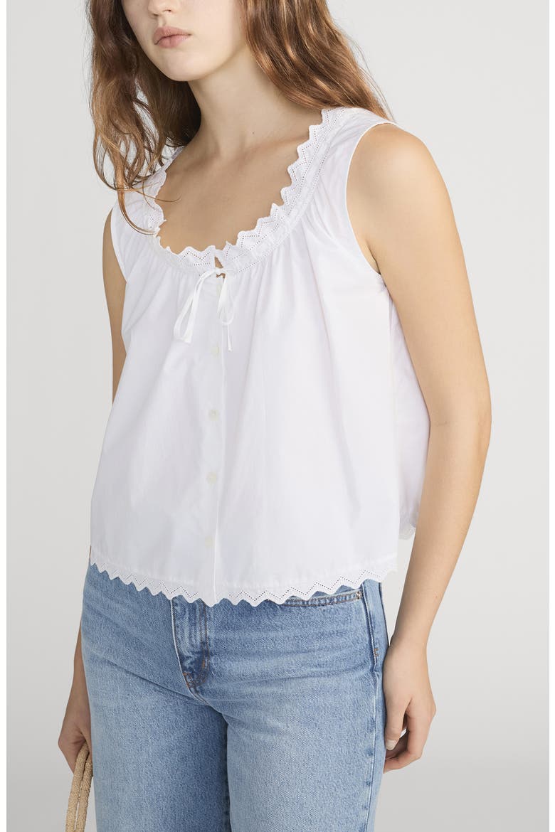 The Serene Eyelet Trim Cotton Top, Alternate, color, WHITE