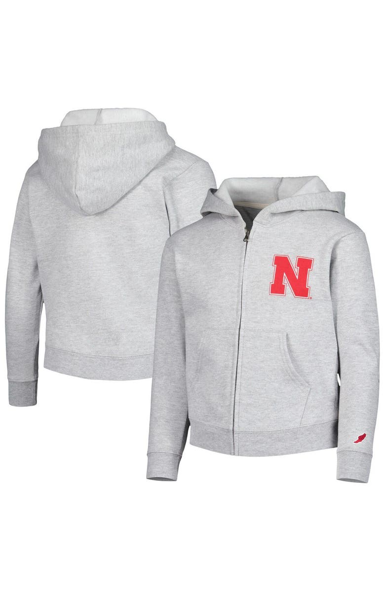 LEAGUE COLLEGIATE WEAR Youth League Collegiate Wear Heather Gray Nebraska Huskers Full-Zip Hoodie, Main, color, Heather Gray