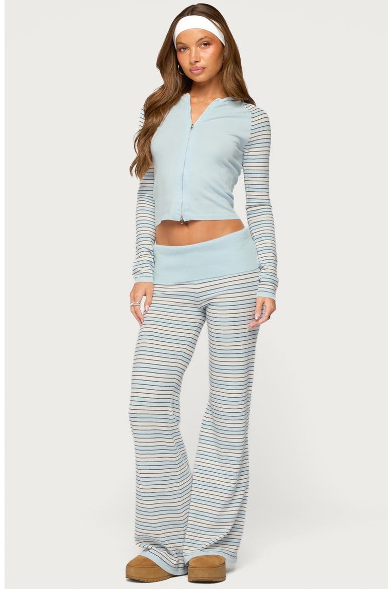 Jadie Foldover Striped Knit Pants, Alternate, color, LIGHT-BLUE-AND-CREAM