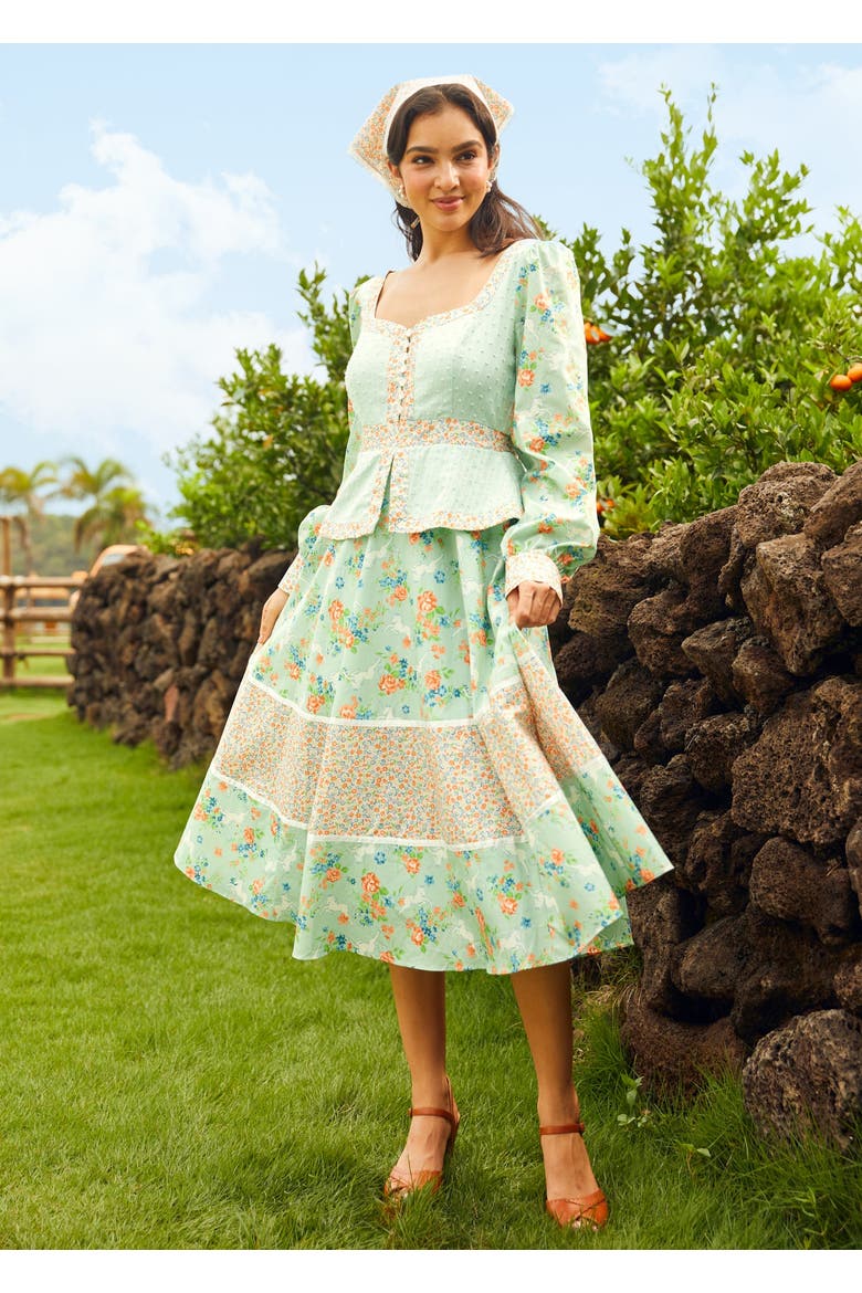 Lilly Corselette Peplum Midi Dress, ModCloth x Gunne Sax, Alternate, color, Unicorn Tapestry