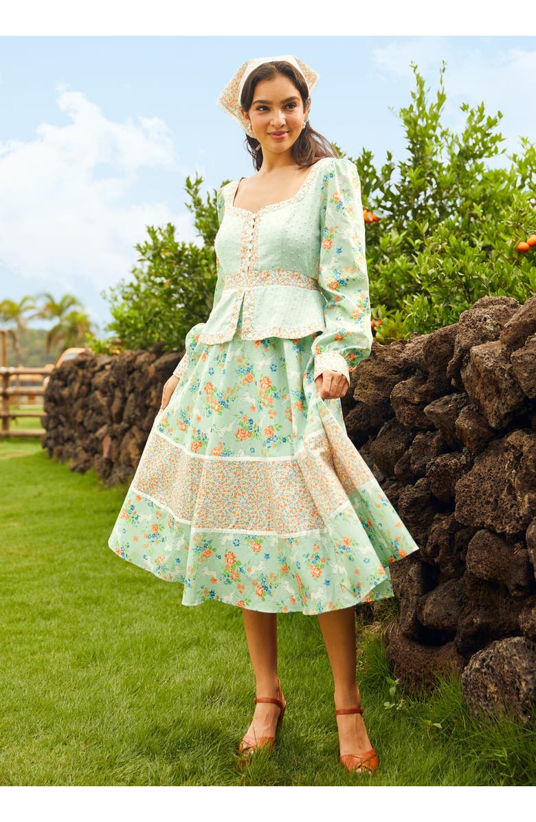 ModCloth Lilly Corselette Peplum Midi Dress, ModCloth x Gunne Sax, Alternate, color, Unicorn Tapestry