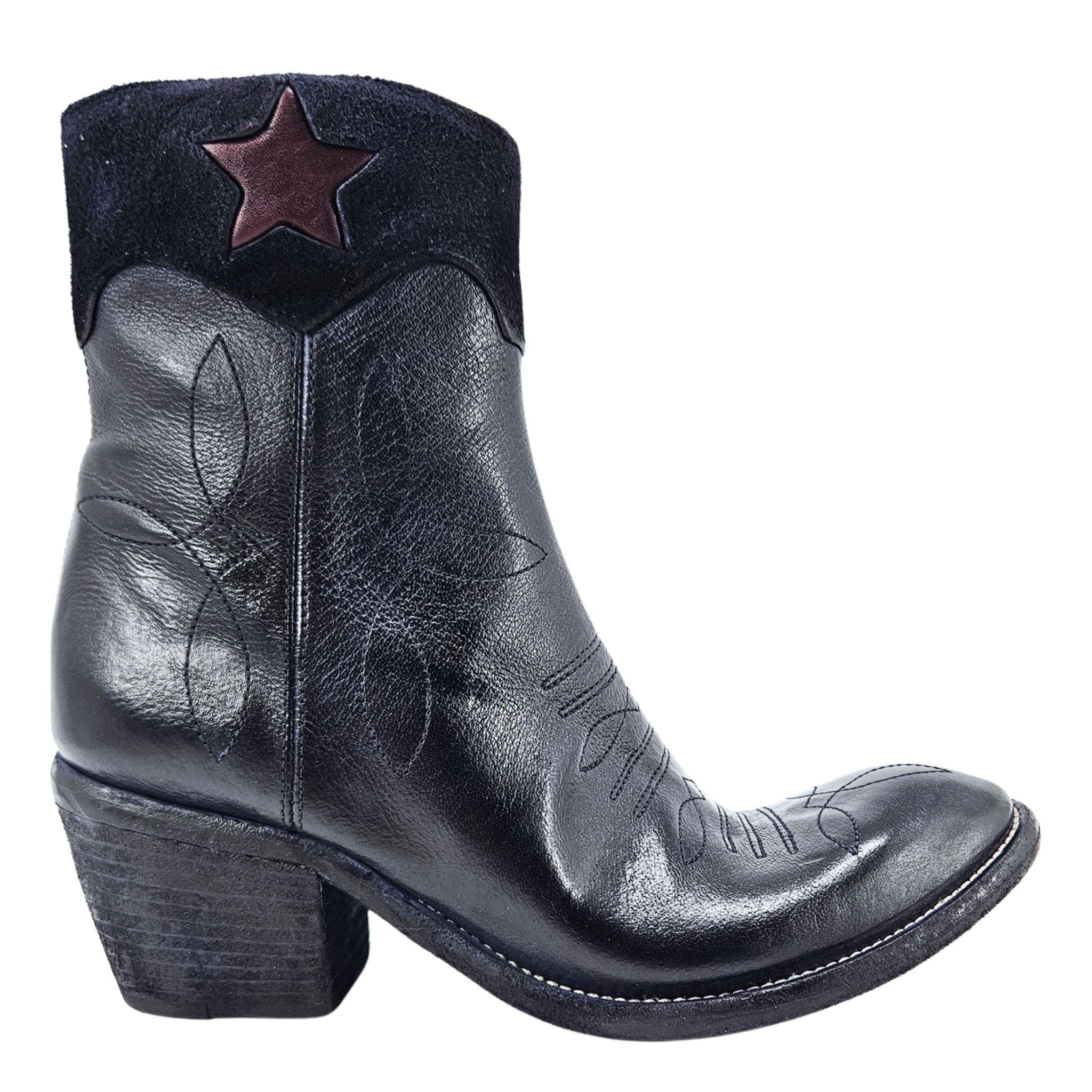Cowboy Round Toe Star Ankle Boot, Main, color, Navy