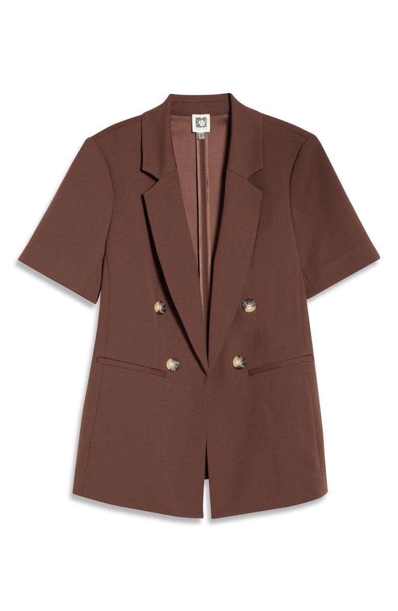 Anne Klein Short Sleeve Double Breasted Blazer, Main, color, Dark Chocolate