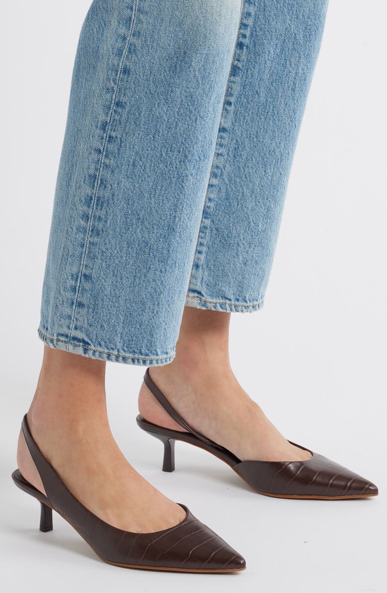Open Edit Corina Slingback Half d'Orsay Pointed Toe Kitten Heel Pump, Alternate, color, Brown Chocolate Croco