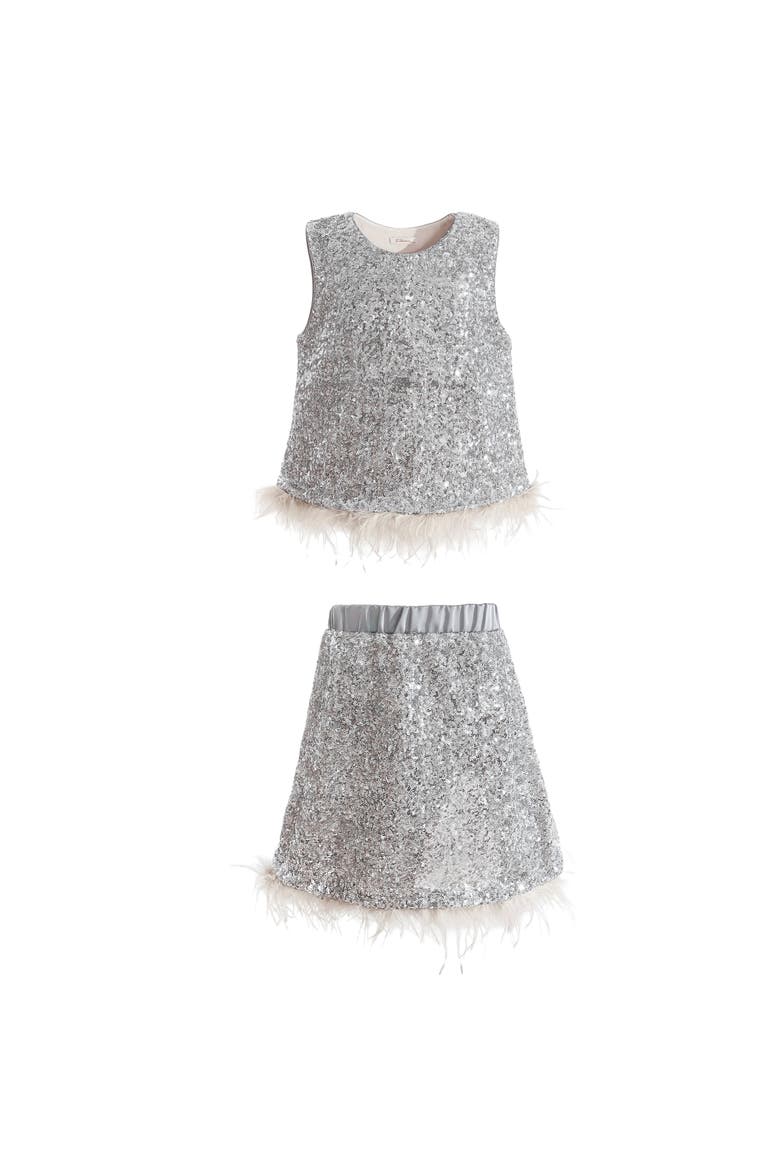 Sequin Feather-Trim Set, Main, color, Grey