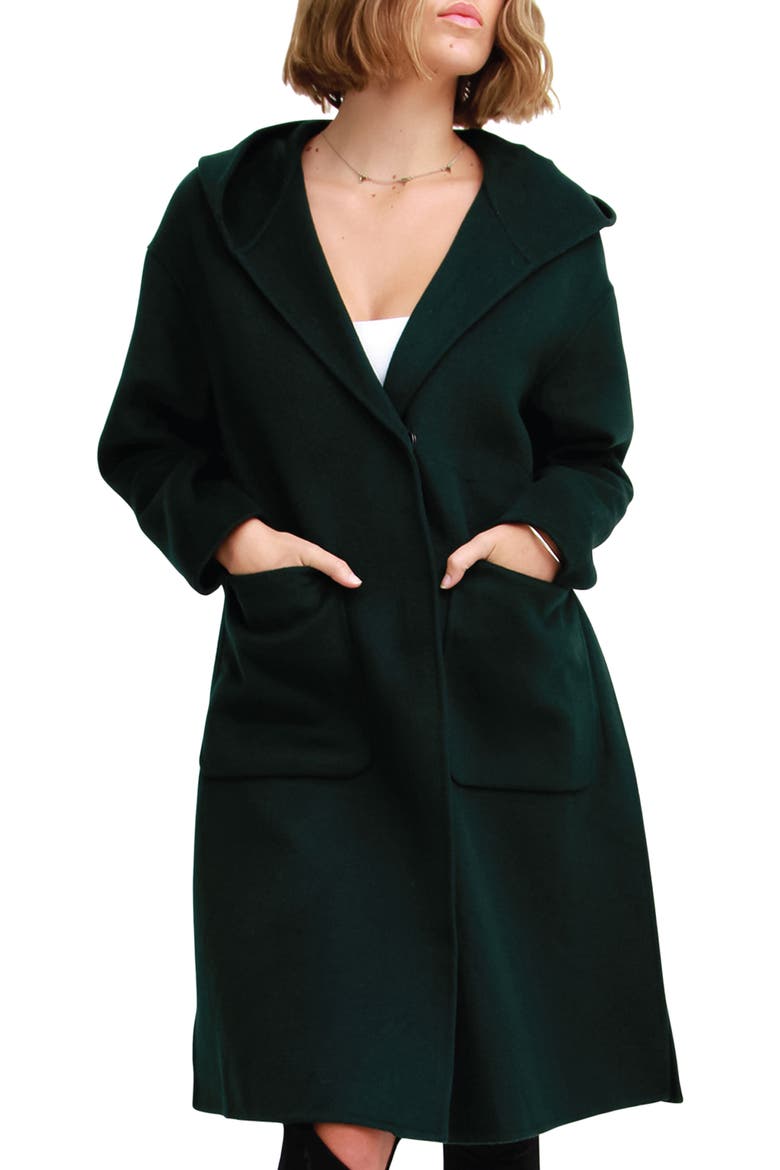 Walk This Way Hooded Wool Blend Coat, Alternate, color, DARK GREEN
