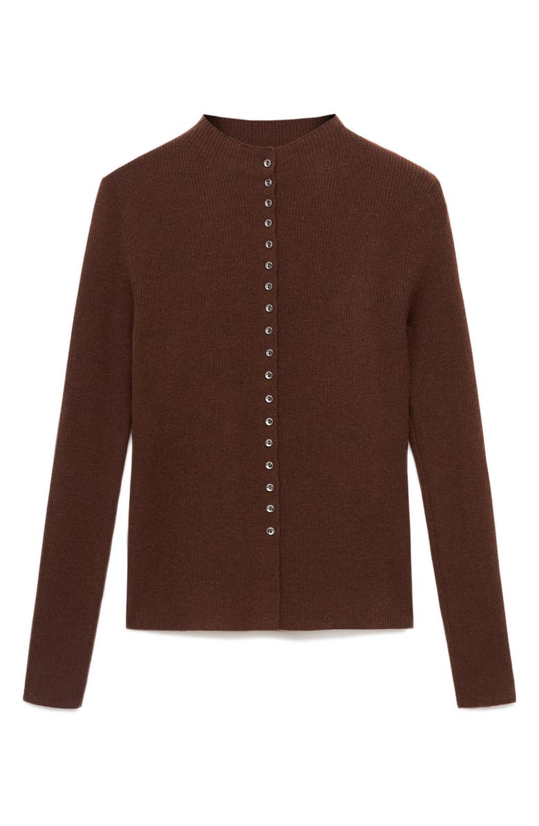 MANGO Mock Neck Cardigan, Alternate, color, Chocolate