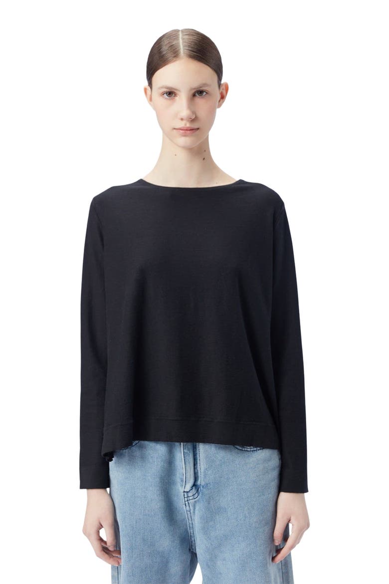 Boatneck Cotton Silk Cashmere Blend Sweater, Alternate, color, black