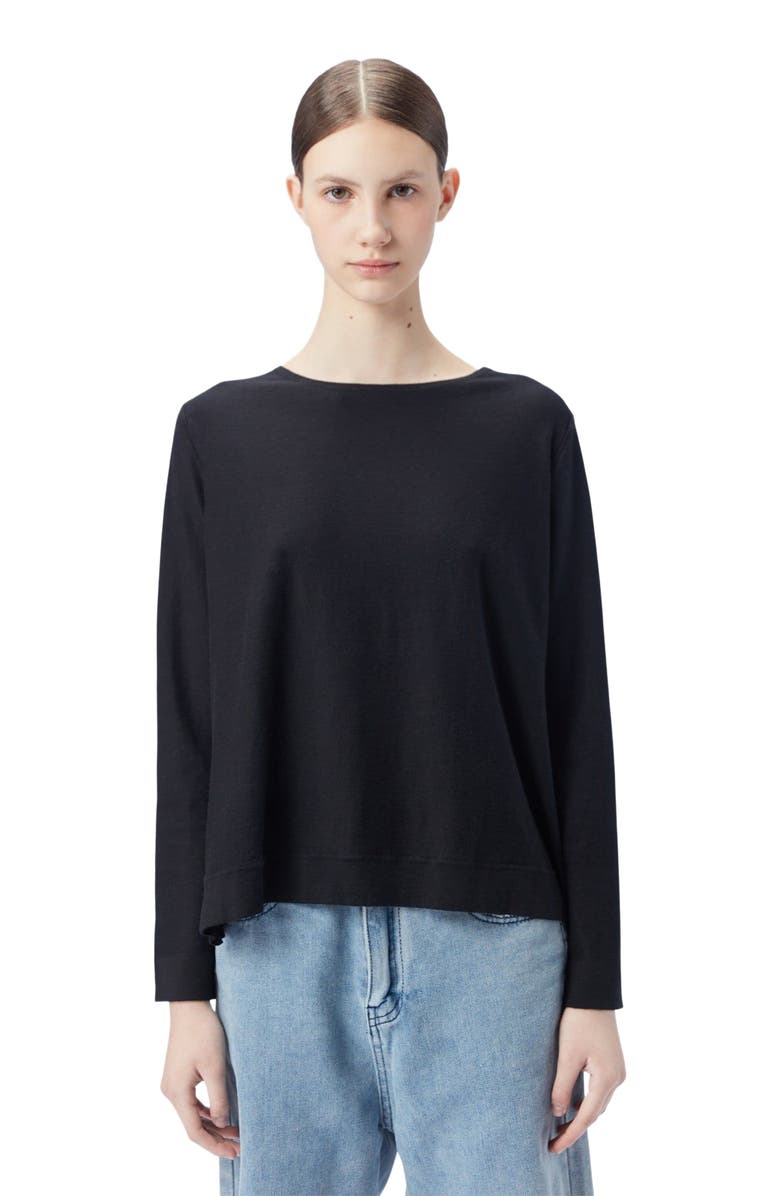 GOBI Mongolian Cashmere Boatneck Cotton Silk Cashmere Blend Sweater, Alternate, color, Black