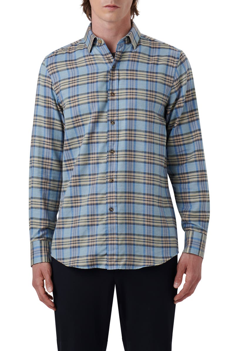 Bugatchi Karl Shaped Fit Plaid Cotton & Cashmere Button-Up Shirt, Main, color, 