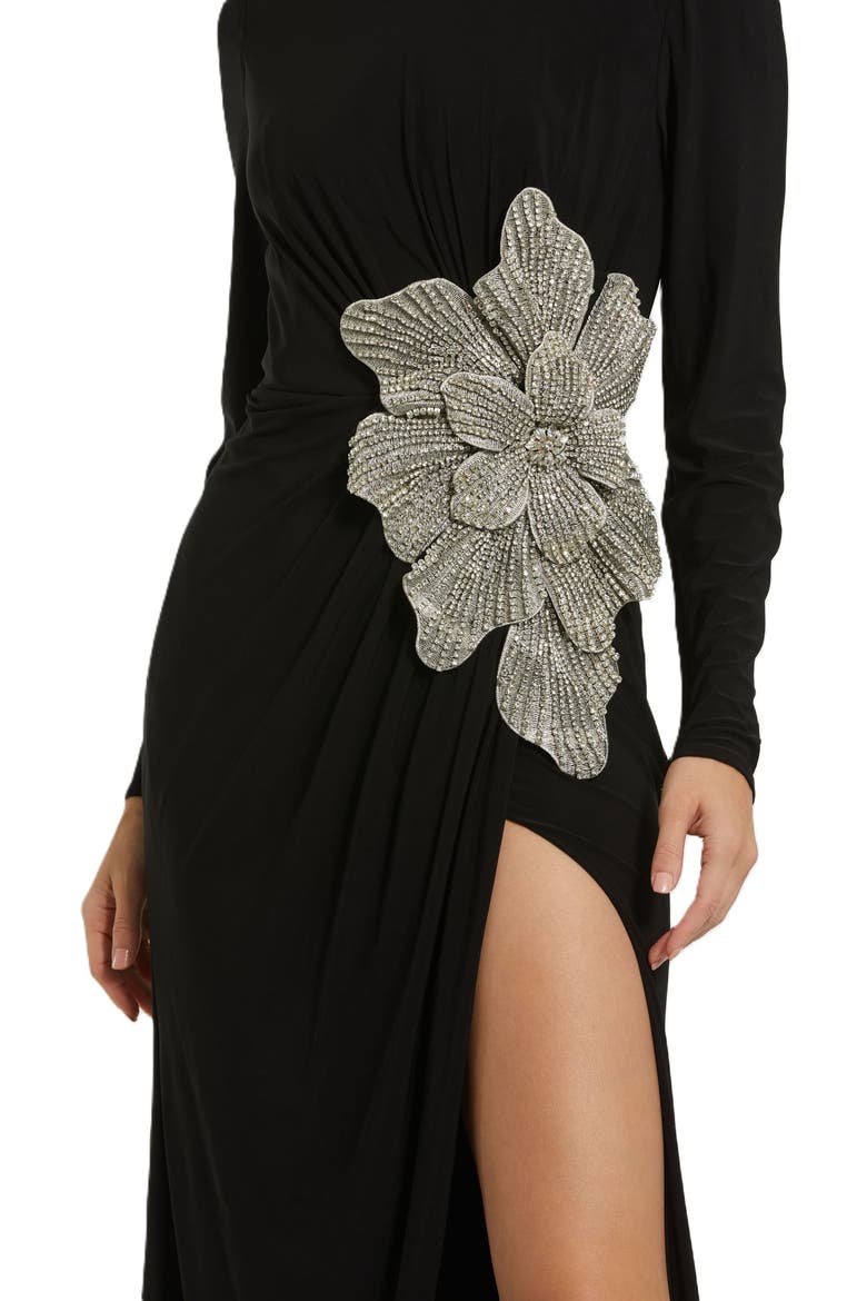 Jersey Gown With Embellished Flower, Alternate, color, Black