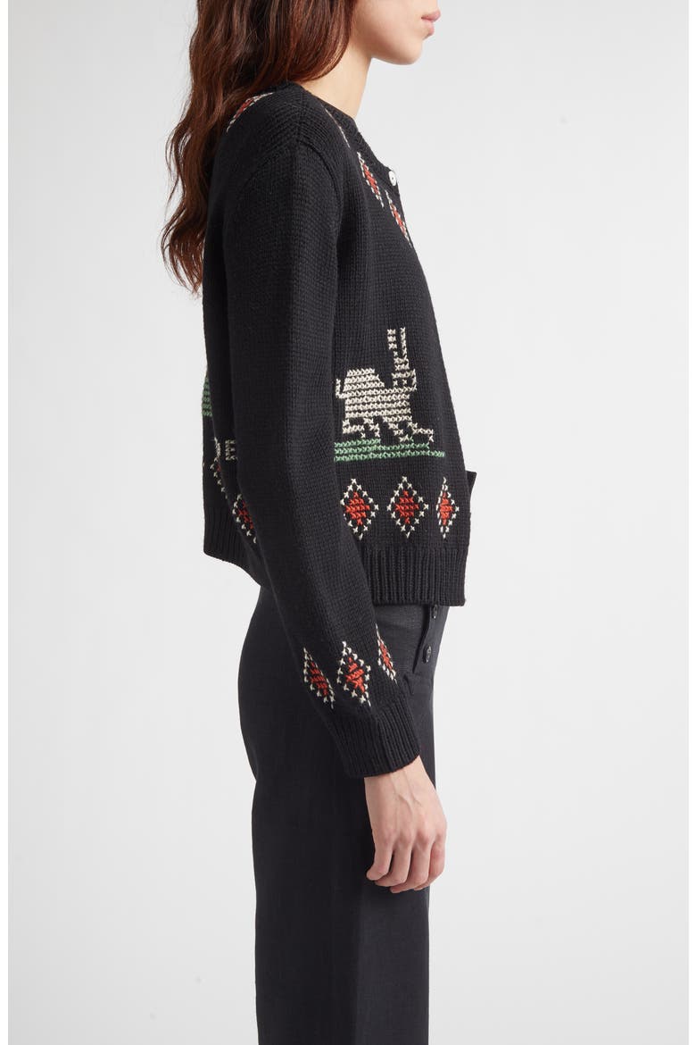 Bunny Cross Stitch Wool Cardigan, Alternate, color, BLACK