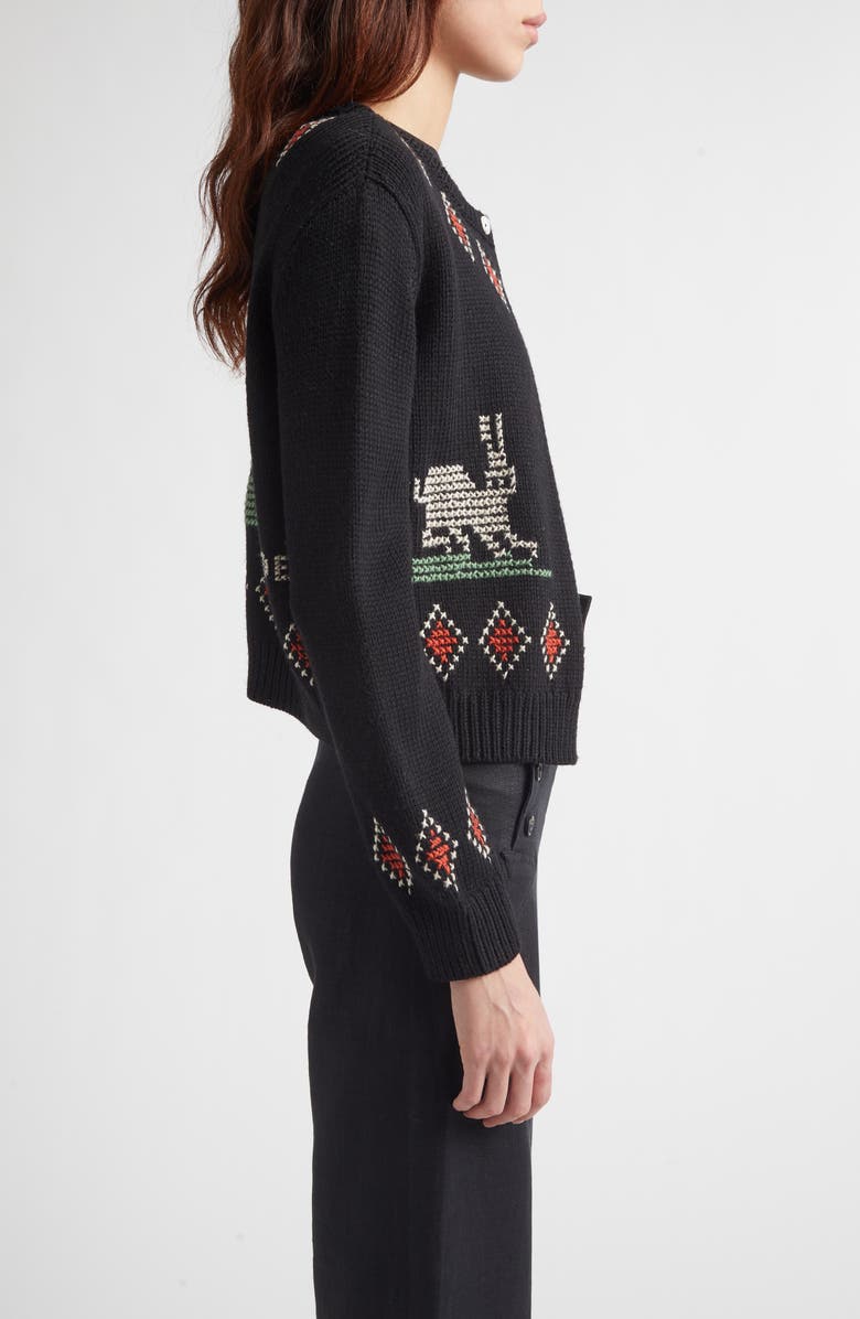 Bode Bunny Cross Stitch Wool Cardigan, Alternate, color, Black