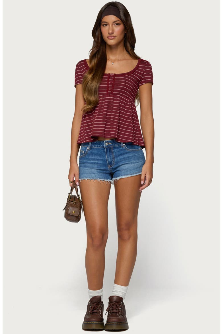 Jina Stripe Trim Lace Trim Babydoll Top, Alternate, color, BURGUNDY