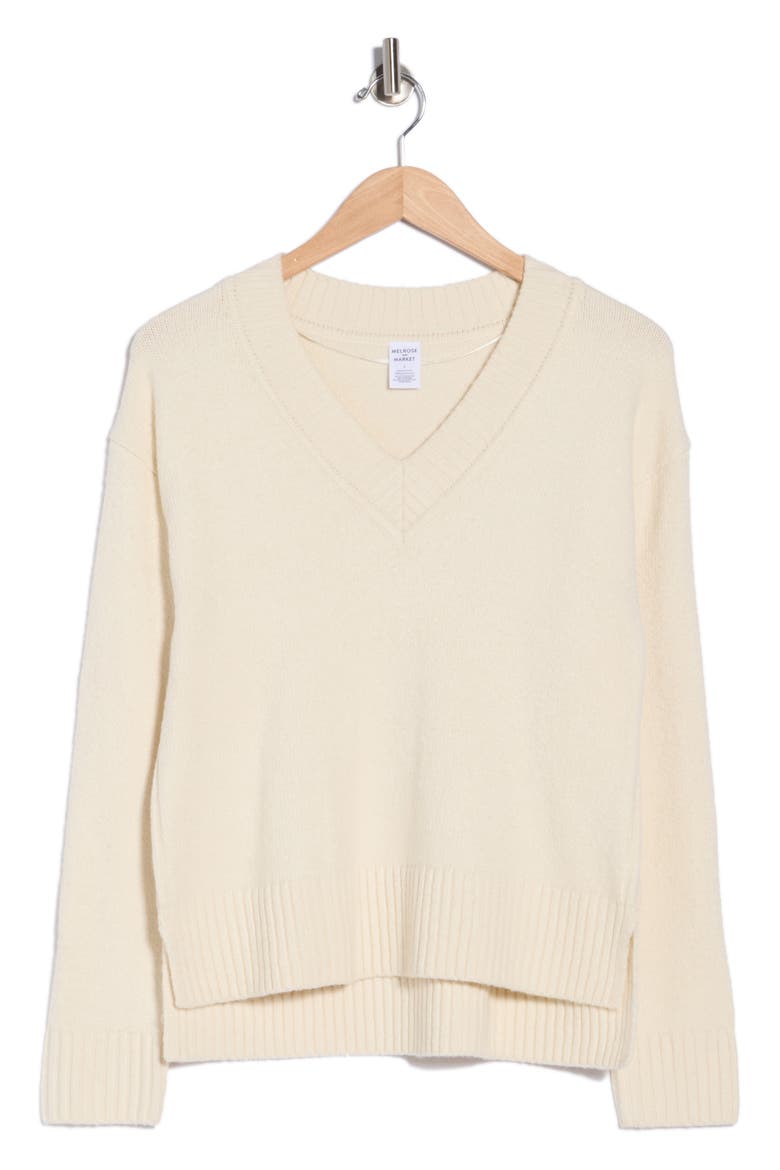 V-Neck Long Sleeve Sweater, Alternate, color, IVORY DOVE