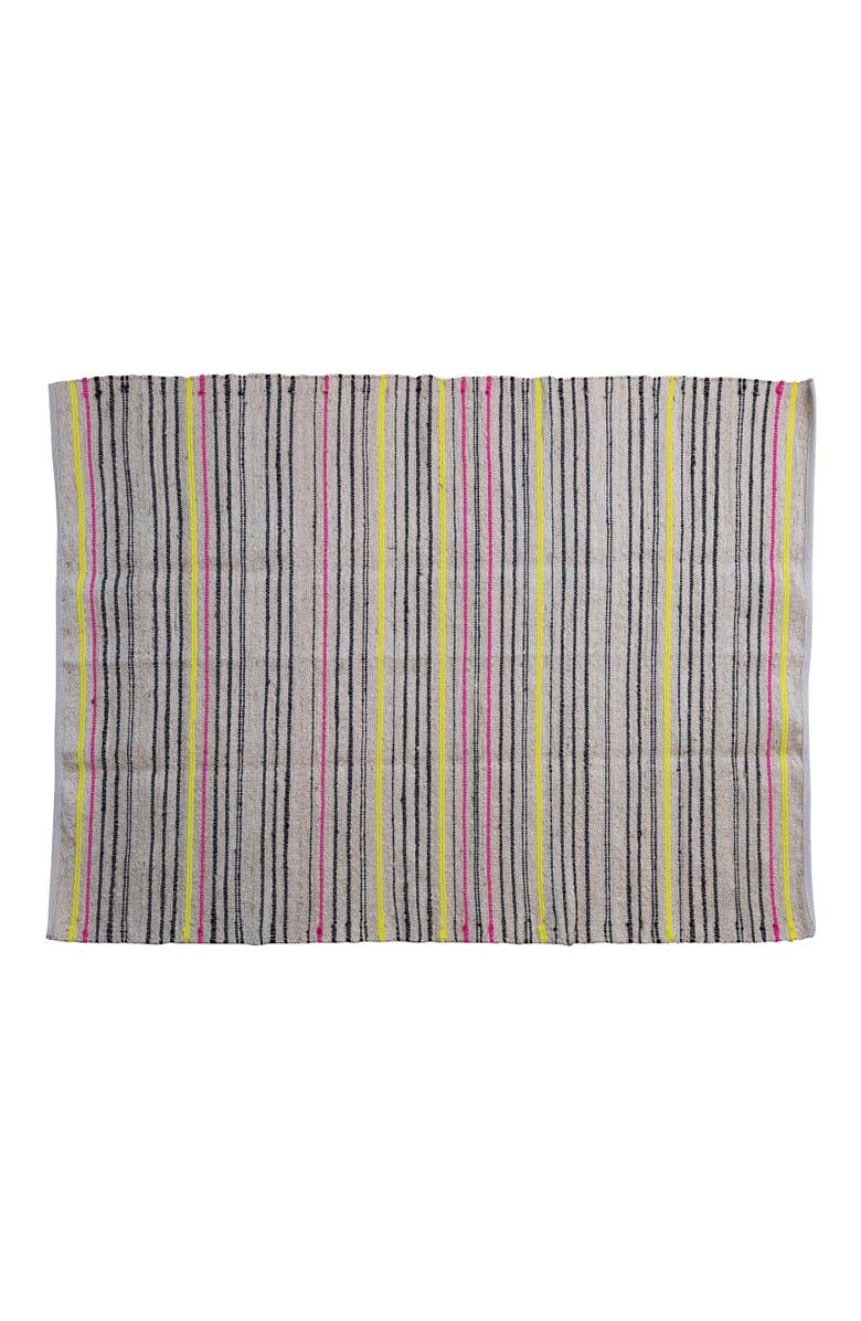 Storied Home Jute and Cotton Striped Rug, Multicolor, Main, color, Blue