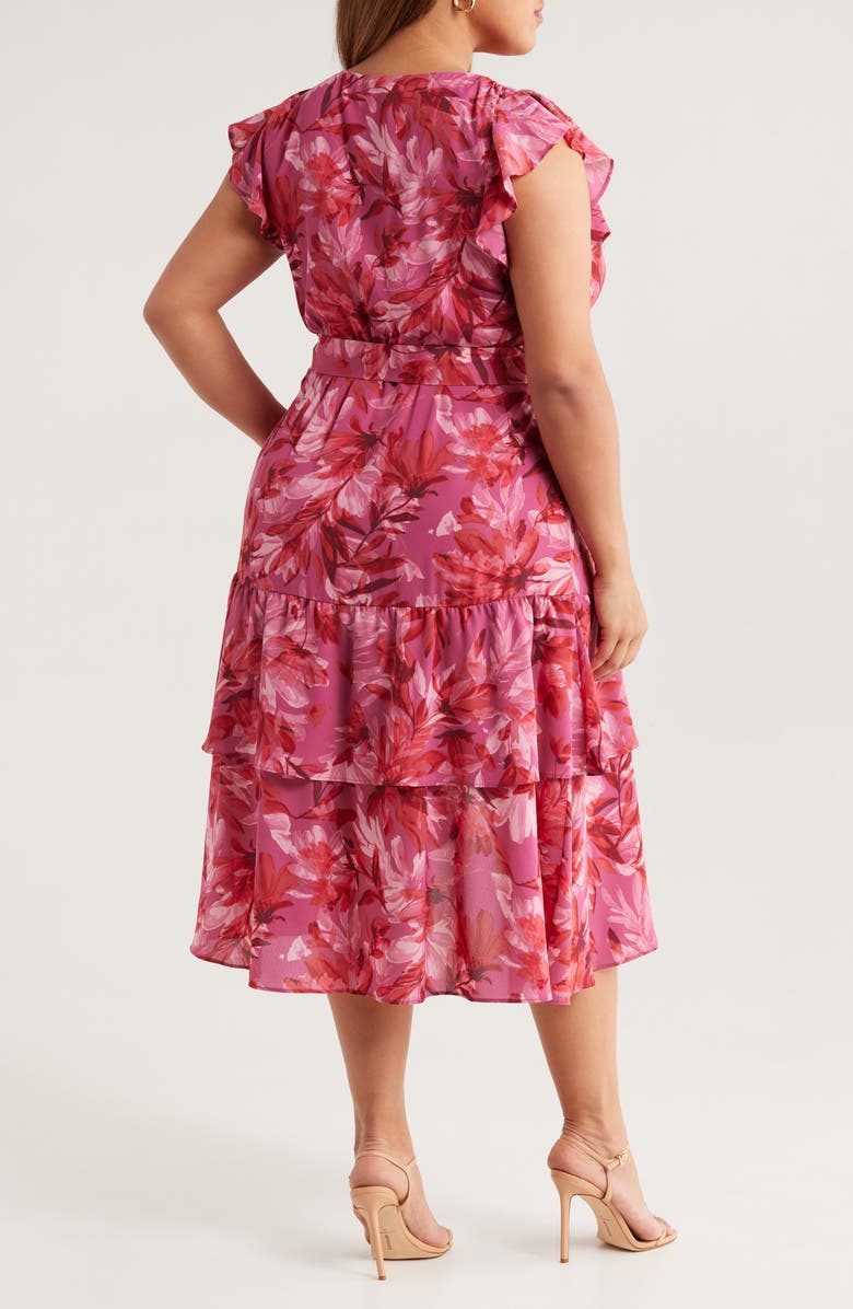 Chelsea28 Flutter Sleeve Faux Wrap Midi Dress, Alternate, color, Pink Allison Bloom