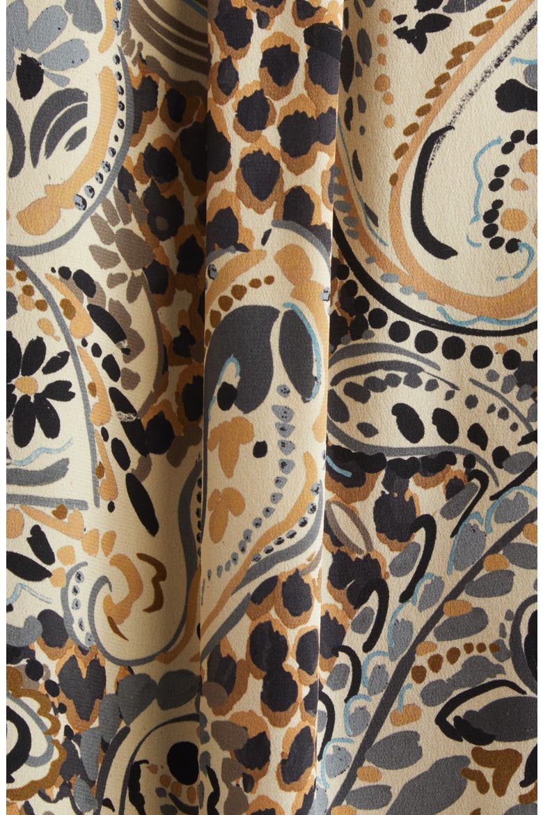 Paisley & Leopard Print Silk Tunic Button-Up Shirt, Alternate, color, BEIGE