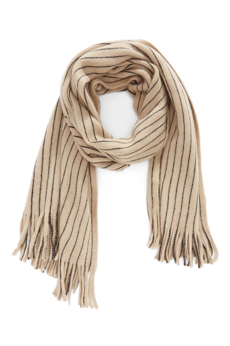 Fringed Stripe Scarf, Alternate, color, KHAKI