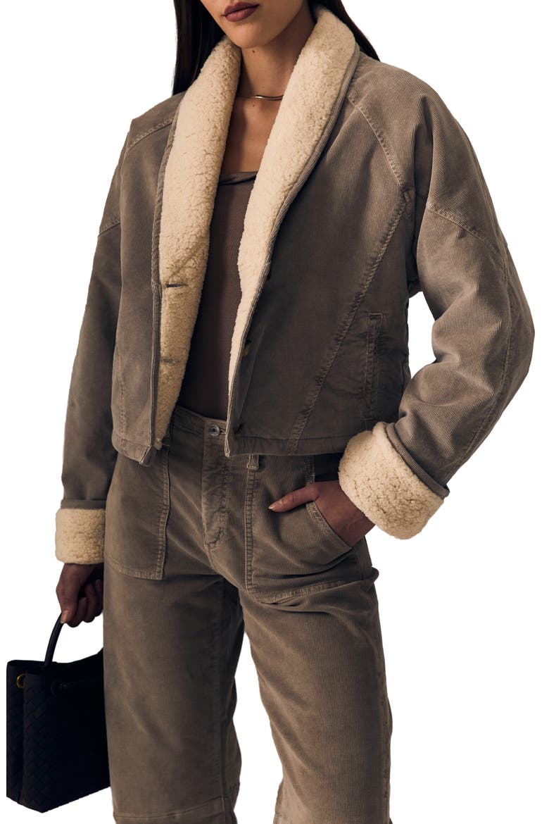 Eden Faux Shearling Trim Corduroy Jacket, Main, color, SOFT TAUPE