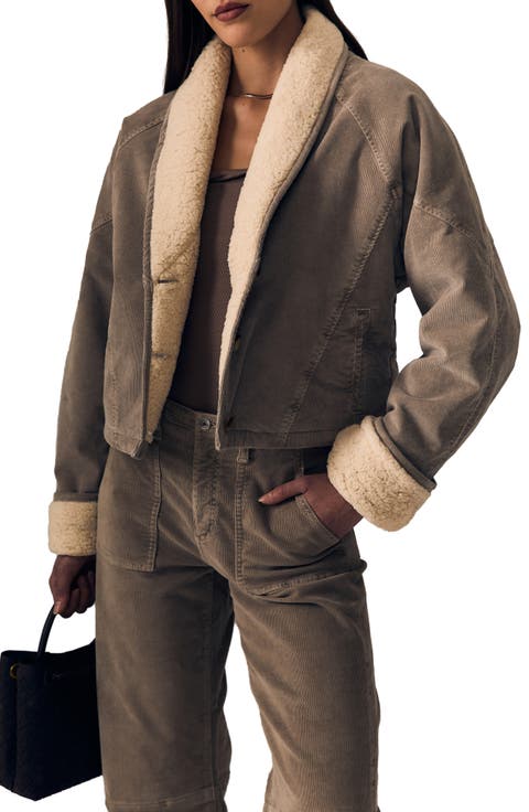 Eden Faux Shearling Trim Corduroy Jacket