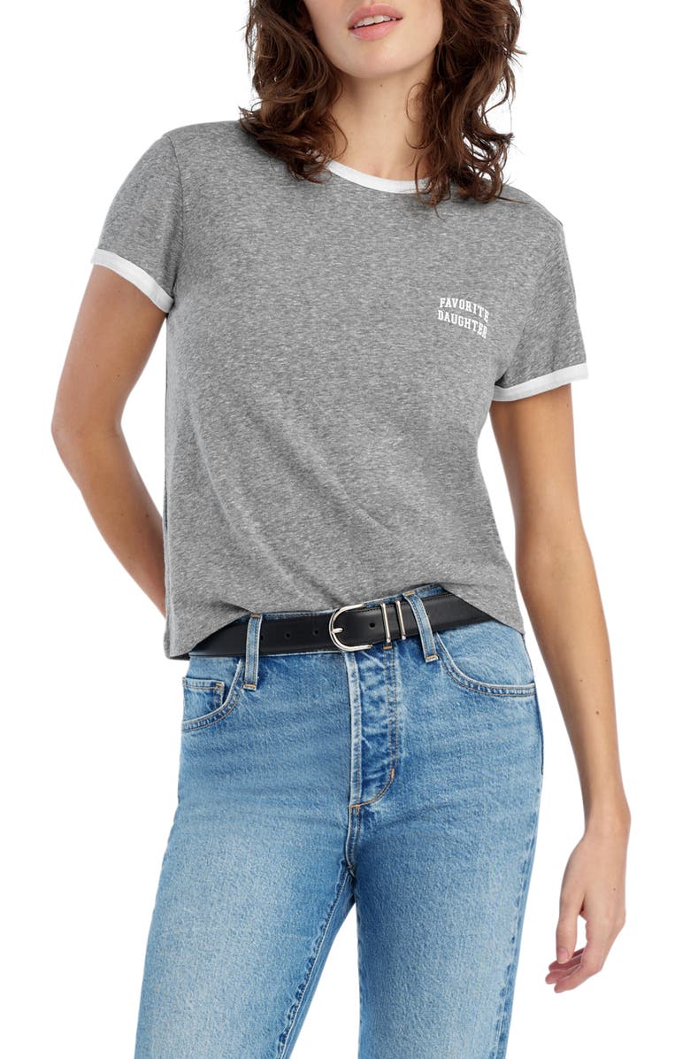 Favorite Daughter The Collegiate Ringer Graphic T-Shirt, Main, color, Heather Grey/ White