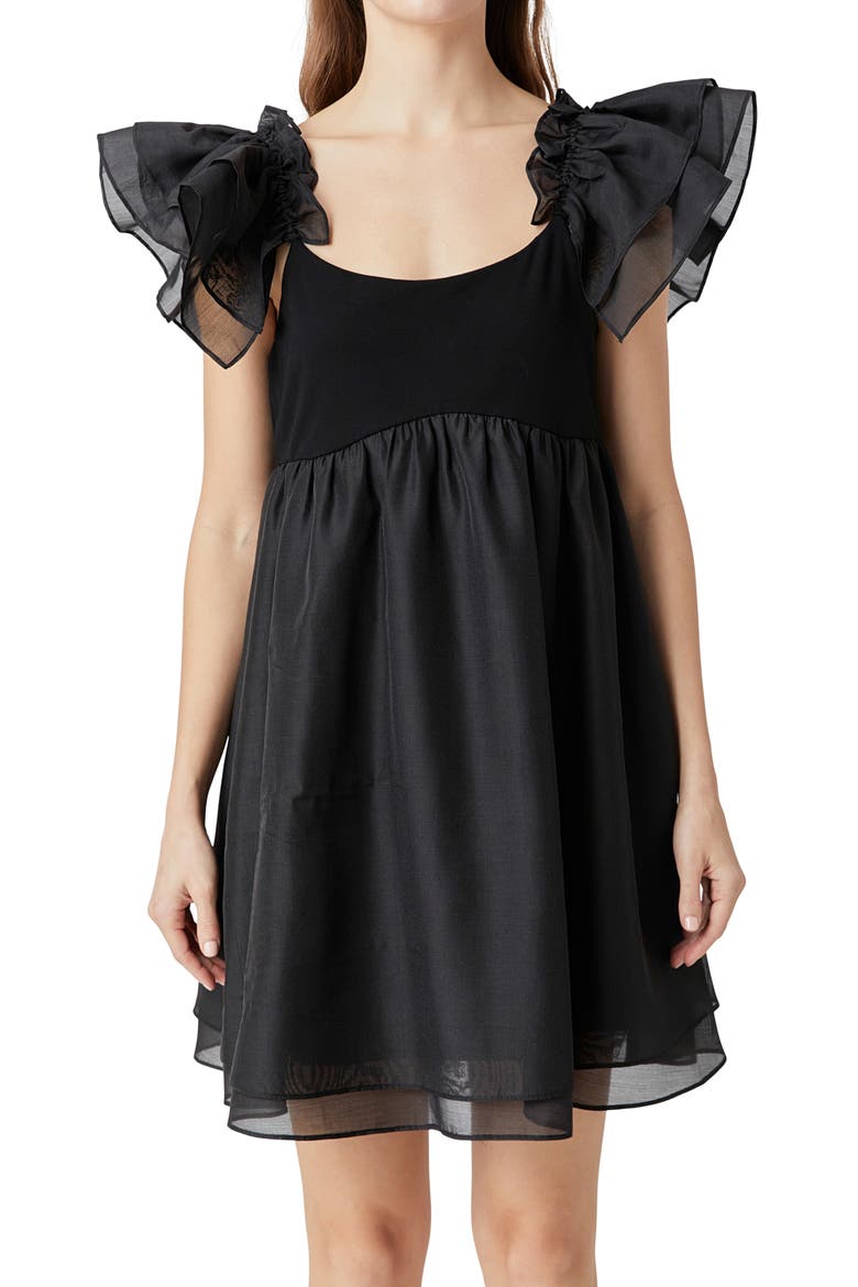 Organza Minidress, Alternate, color, BLACK