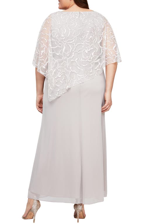 Sl Fashions Floral Glitter Popover Gown In Buff