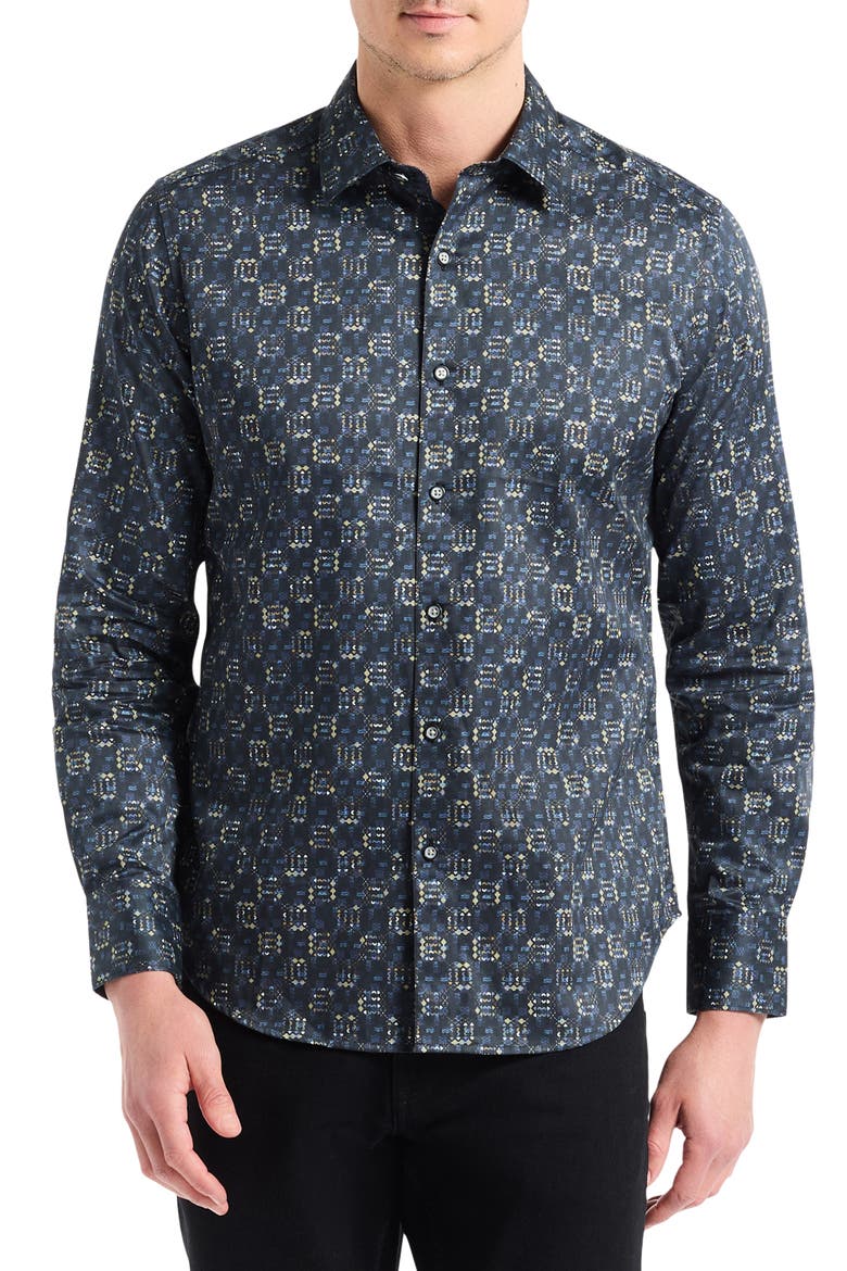 Deckard Cotton Button-Up Shirt, Main, color, GREY MULTI
