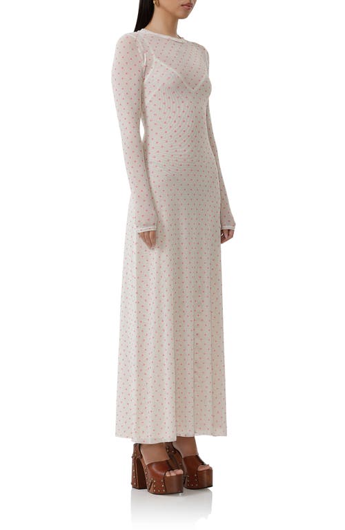 Shop Afrm Paola Polka Dot Long Sleeve Mesh Dress In Coral Micro Dot