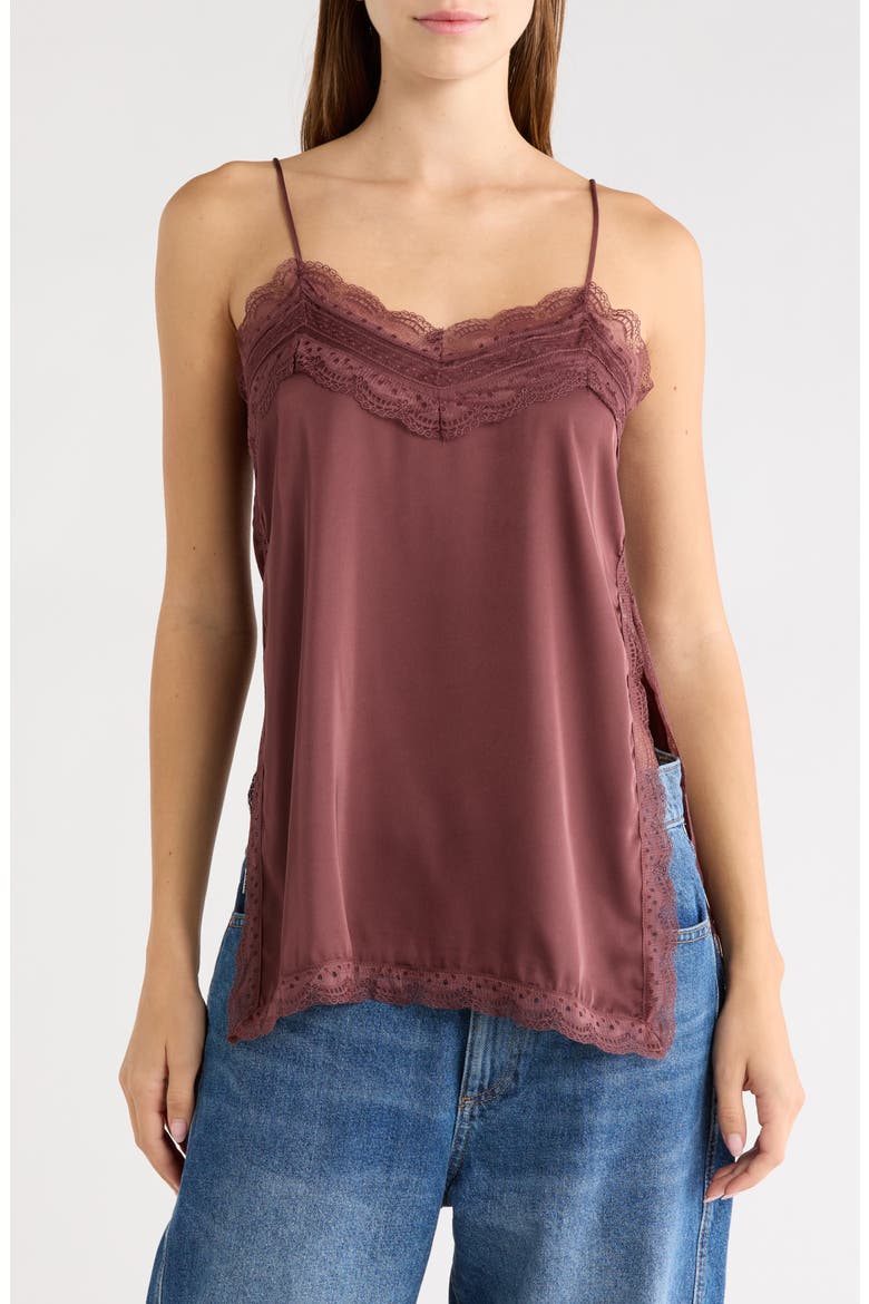 Lace Trim Satin Camisole, Main, color, BURGUNDY